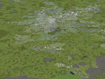 Sheffield UK 50x50km 3D City Map 3D model