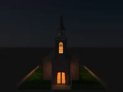Church lit up at night 3D model