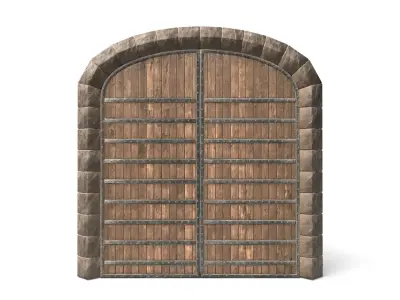 Medieval Wooden Double Door with Metal Straps 3D model