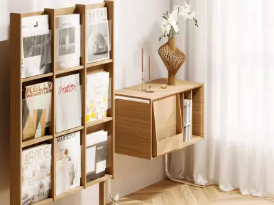 3D model of a floor-standing magazine bookshelf 3D model