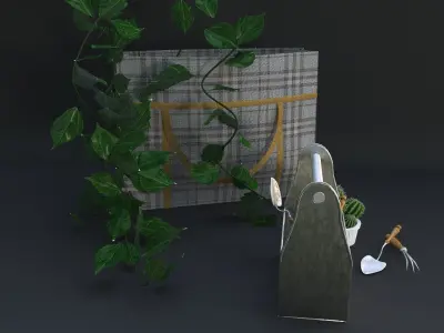 Garden tools decor set 3D model