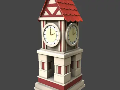 clock tower stylized 3d model Low-poly 3D model