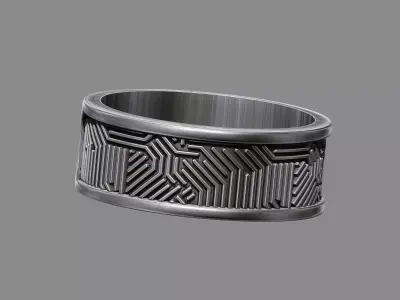 Scifi tech pattern wedding band ring 3D print model