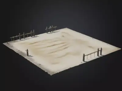 Sandy Yard with Broken Fences Low-Poly 3D Model 3D model