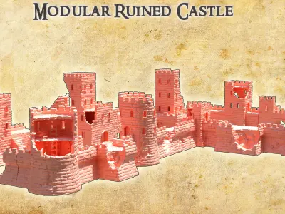 Modular Ruined Castle  28 mm Tabletop Terrain 3D print model