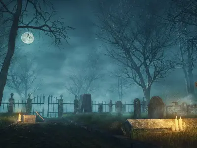 Graveyard set four gravestones Low-poly 3D model