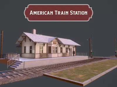 American Train Station Low-poly 3D model