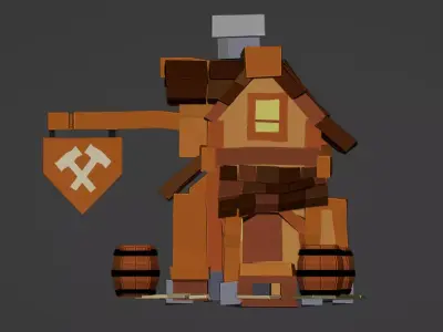 Wooden House F Game Ready Fantasy Asset Low-poly 3D model