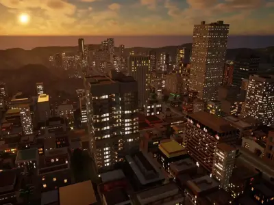 3x3 km Complete Downtown City Level NIGHT Unreal UE5 Low-poly 3D model