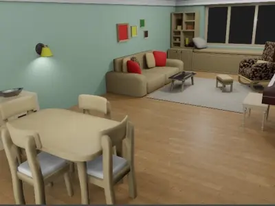 Isometric 3D Livingroom Low-Poly Low-poly 3D model