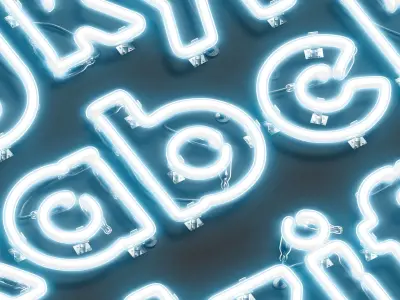 Blue neon lowercase letters - illuminated led lower case font 3D model