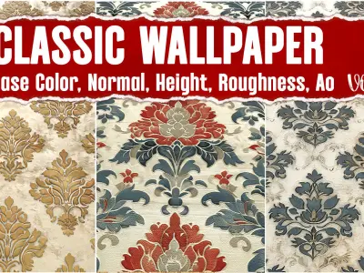10 Classic Wallpaper VOL01 4K Seamless PNG PBR Textures Texture