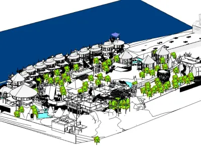 Wood Hotel in Tulum - Revit 21 -OBJ Low-poly 3D model