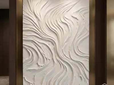 Modern Abstract Waves Wall Decor Set STL Mural CNC 393 3D model