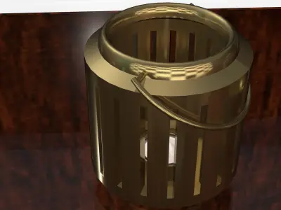 candlesticks gold lantern on wooden table 3D model