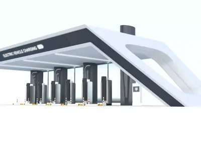 Electric Vehicle Charging Station 3D Model - PBR  8K Textures Low-poly 3D model