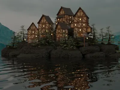 Village modular houses and surroundings Low Poly Free low-poly 3D model