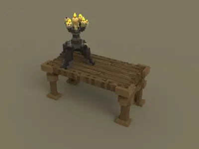 Voxel Medieval Table and Candle Low-poly 3D model