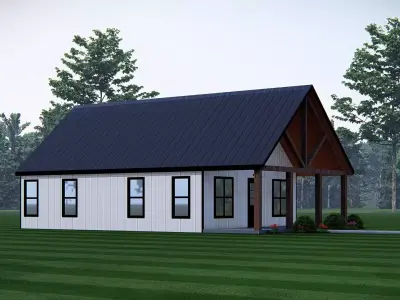 Modern Tiny American Farmhouse 3D Exterior Model Single Story  3D model