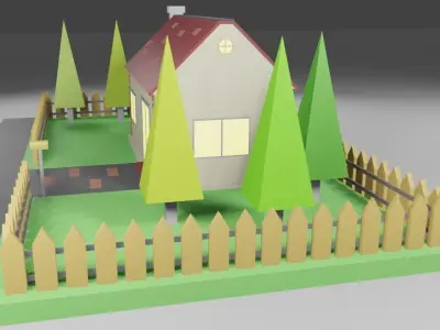 Low Poly House - 3D model on road Free low-poly 3D model