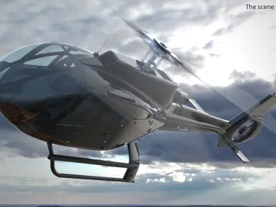  Light Civil Helicopter Single Engine Black with Interior Rigged for Cinema 4D 