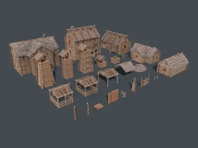Wooden Village Low-poly 3D model purchase
