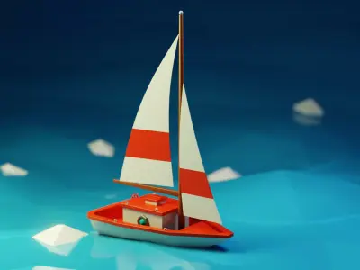 Stylized Low Poly Sailboat - Optimized 3D Model Asset Low-poly 3D model
