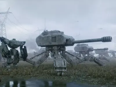 Sci Fi Mech Battle Scene Low-poly 3D model