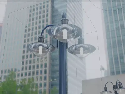 Street Light -7- Blue Version -3 Lamps-  Low-poly 3D model