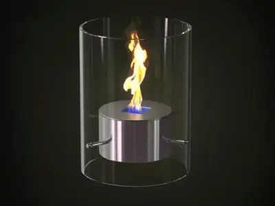 Glass Enclosed Modern Fireplace 3D model