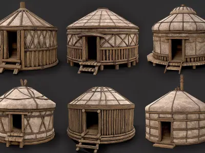 Traditional Yurt Nomads Tent with Interior Collection 3D Model Pack