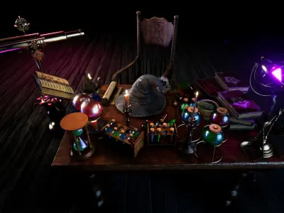 Wizard Table Props  30 Assets Low-poly 3D model