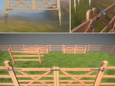  Pine Wood Fence with Animated Door 3D Model Pack
