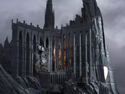 Ishtar Winged crescent mountain Castle fortress walls 3D model