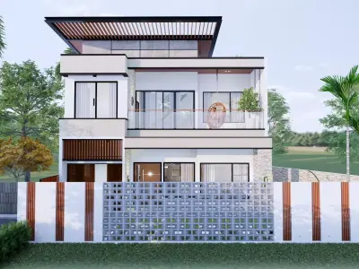 2 Floor and Rooftop Modern House Design Full Interior Furnish 3D model