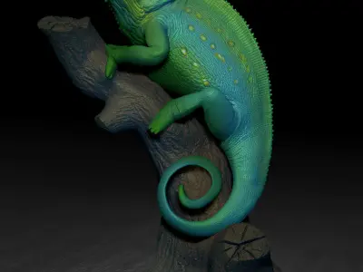 Chameleon Calyptratus Modell Tree-Highpolygon 3D model fullsize 3D print model