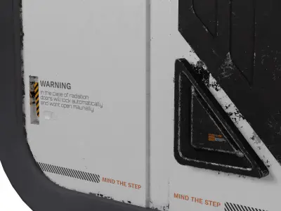 SciFi Spaceship door damaged and old Low-poly 3D model