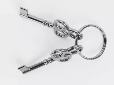 Small Keys - 2 Trefoil Handle Skeleton Keys on Ring 3D model