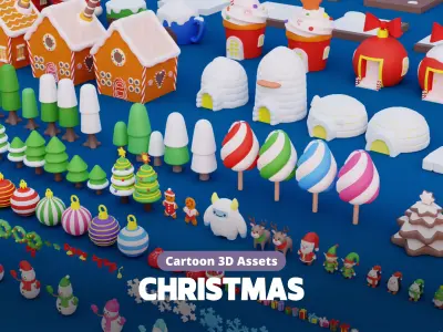 Cozy Cartoon Christmas 3D Asset Pack Low-poly 3D model