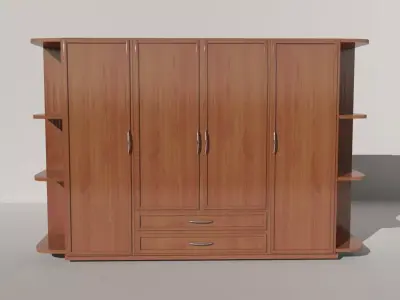 wardrobe wooden with doors and drawers 3D model