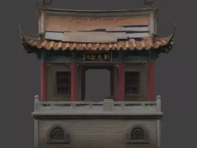 Damaged Traditional Chinese Temple 3D Model V02 Low-poly 3D model