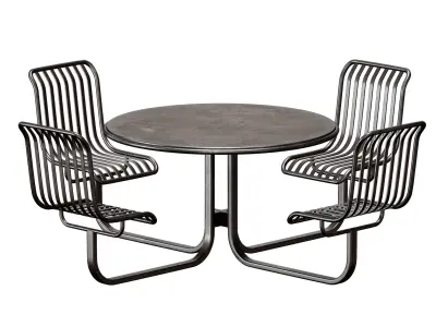 Metal outdoor furniture - round table with chairs 3D model