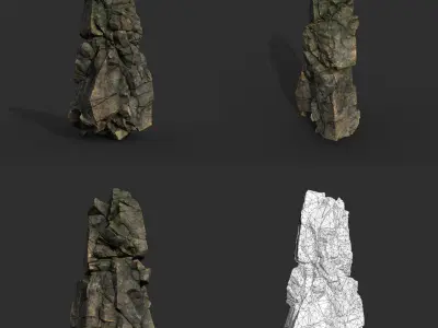Low poly Gray Mossy Cliff Modular 211126 Low-poly 3D model