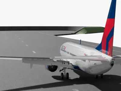  Commercial Airplane Delta Touching Down Animated Rigged for Cinema 4D 