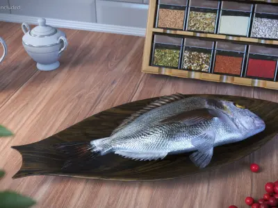  Gilthead Dorado On Wooden Plate 