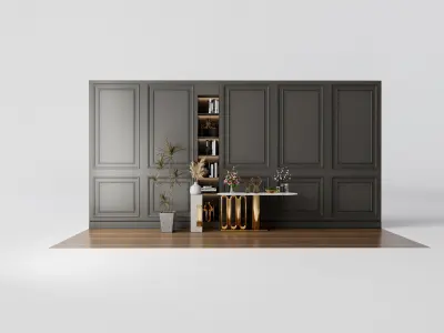 Sideboard with wall panel and flooring 4 3D model