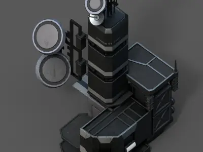 Scifi tower station building exterior futuristic  Low-poly 3D model
