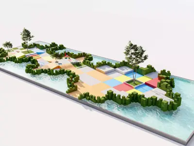 Artistic Aquatic Children Play Area Low-poly 3D model