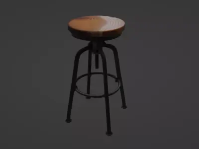 Industrial Adjustable Barstool with Wood Seat 3D model