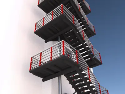 Fire escape metal stairs 3D model